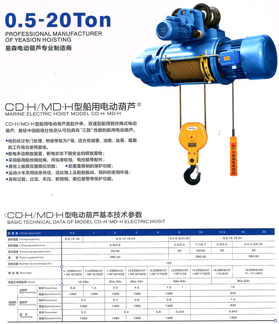 CD-H、MD-H型船用电动葫芦--