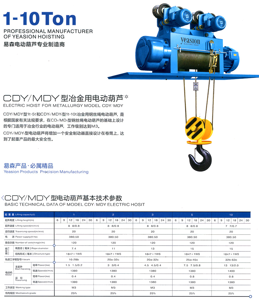 CDY、MDY型冶金电动葫芦--